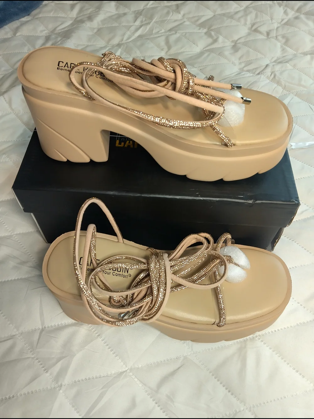 Cape Robbin Nude Blush Lace-Up Platform Sandals